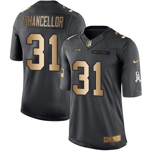 Nike Seahawks #31 Kam Chancellor Black Men's Stitched NFL Limited Gold Salute To Service Jersey - Click Image to Close